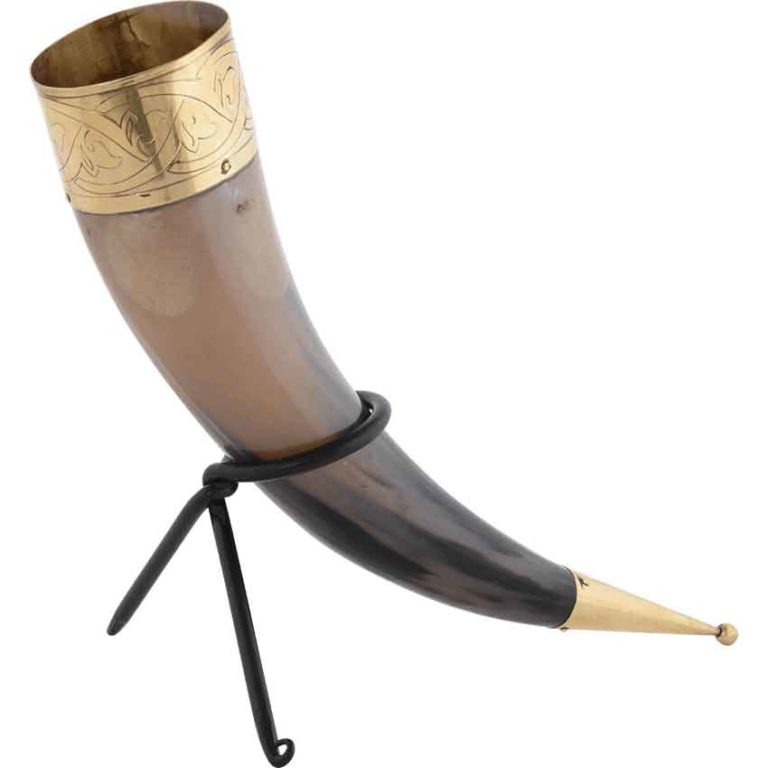 Knotwork Rim Drinking Horn with Stand