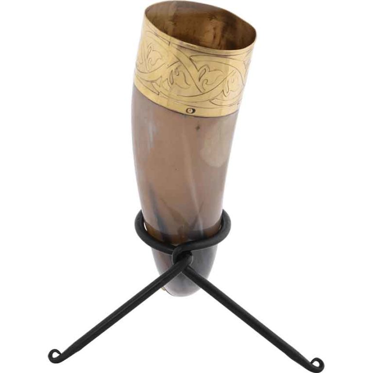 Knotwork Rim Drinking Horn with Stand