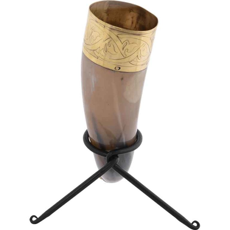 Knotwork Rim Drinking Horn with Stand