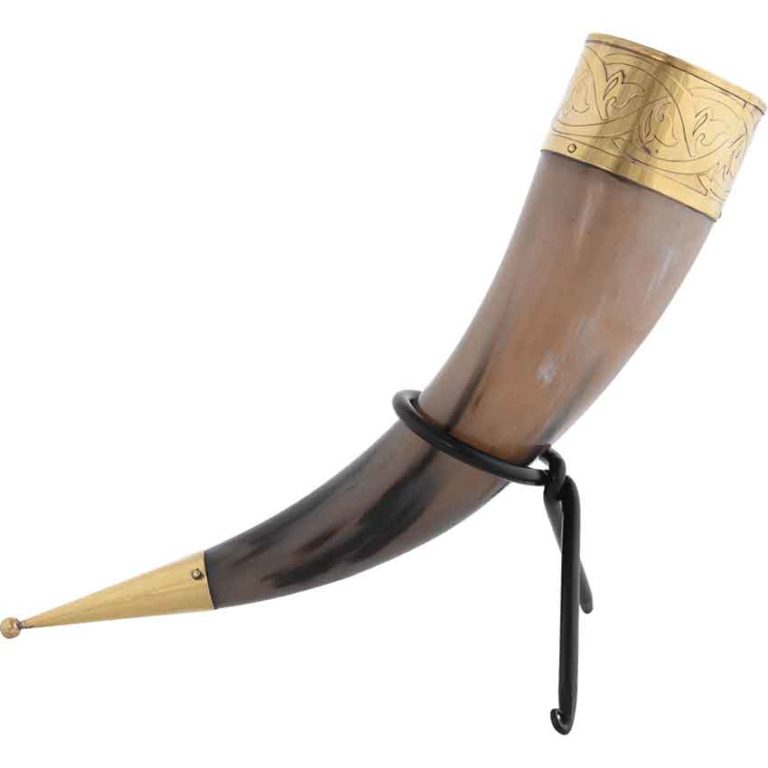 Knotwork Rim Drinking Horn with Stand