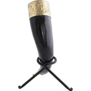 Floral Rim Drinking Horn with Stand