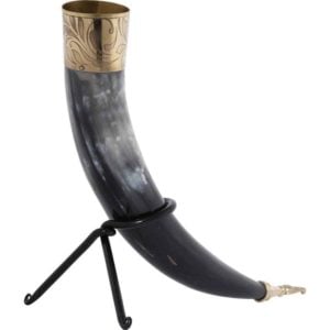 Elegant Floral Drinking Horn with Stand