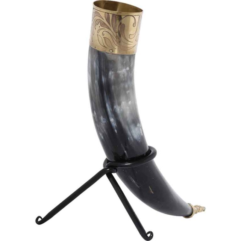 Elegant Floral Drinking Horn with Stand