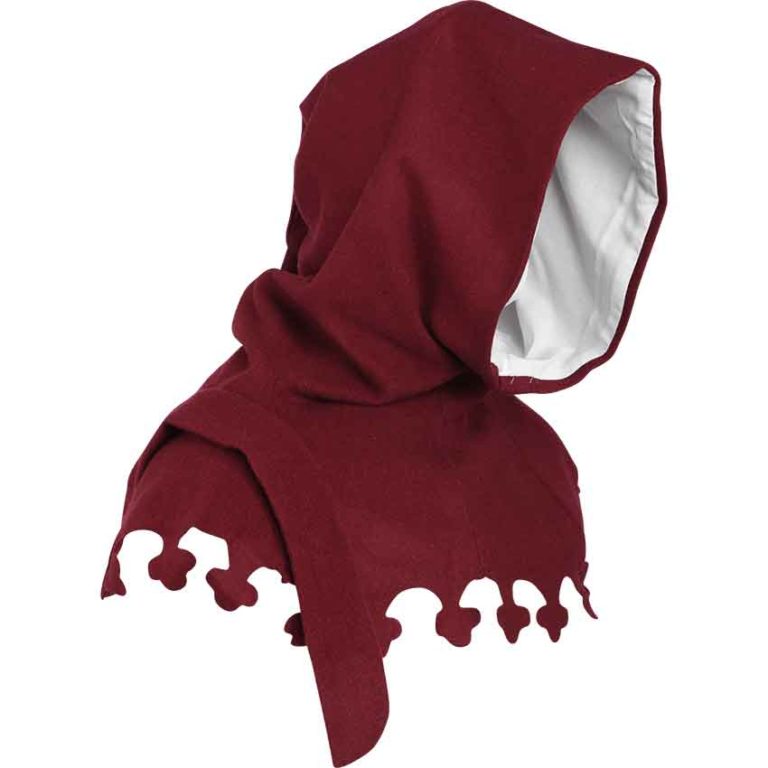 Wool Medieval Liripipe Hood - Maroon