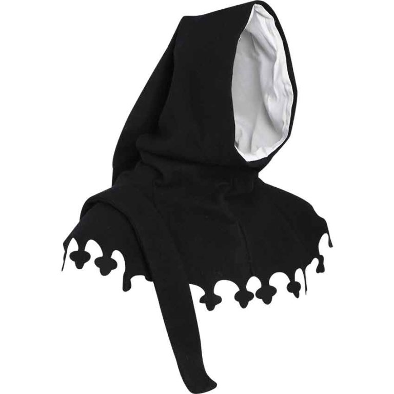 Wool Medieval Liripipe Hood - Black