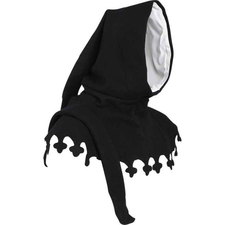 Wool Medieval Liripipe Hood - Black