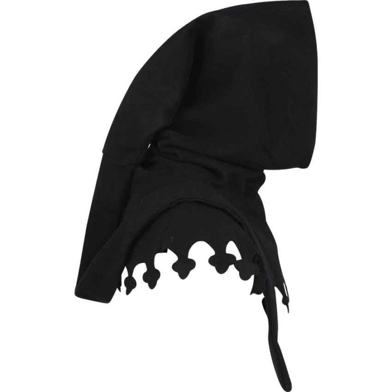 Wool Medieval Liripipe Hood - Black