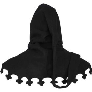 Wool Medieval Liripipe Hood - Black
