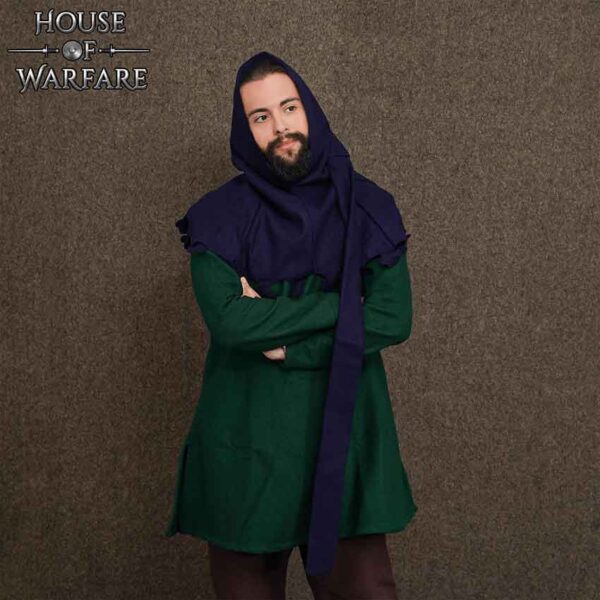 Wool Medieval Liripipe Hood - Blue