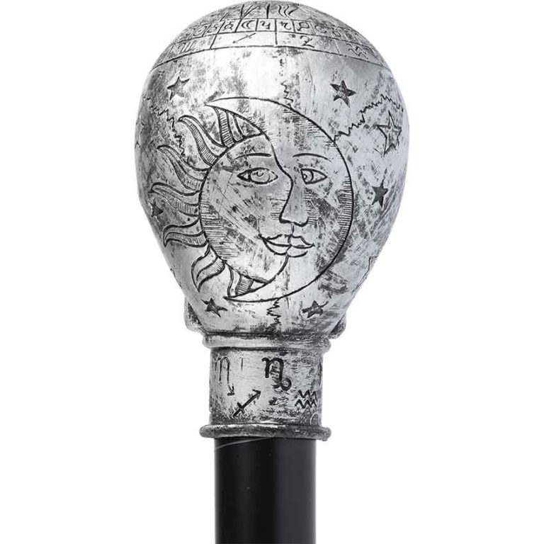 40-Inch Bronze Wizard Walking Cane With Silver Engraved Sword – Fantasy Display