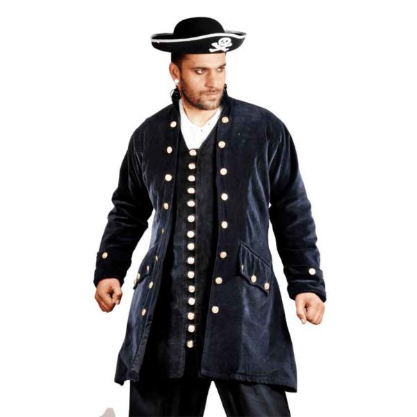 Plus Size Pirates Captain De Lisle Black Velvet Coat