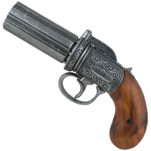 Pewter Finish British 1840 Pepper-Box Revolver