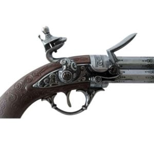 Triple Barrel Revolving Wood Grip Eagle Flintlock Pistol