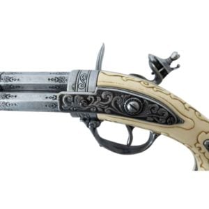 Triple Barrel Revolving Ivory Grip Flintlock Pistol