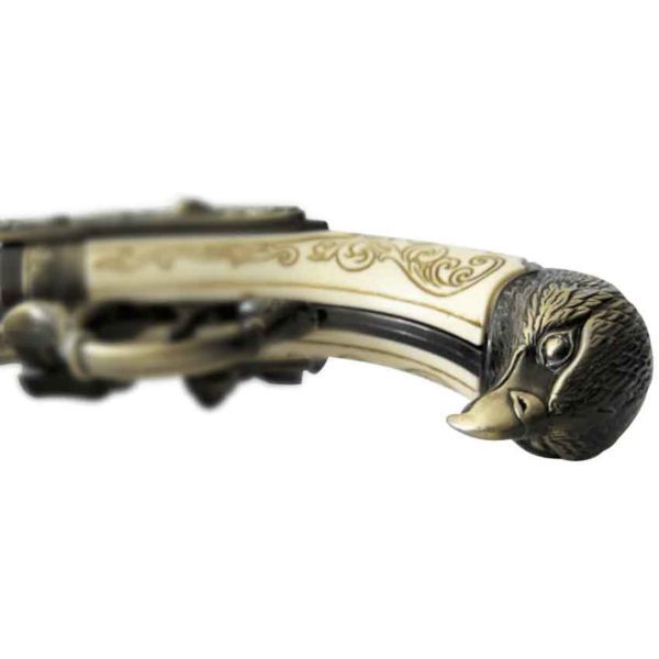 Triple Barrel Revolving Ivory Eagle Flintlock Pistol