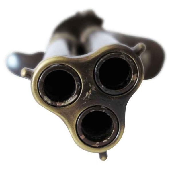 Triple Barrel Revolving Wood Grip Flintlock Pistol