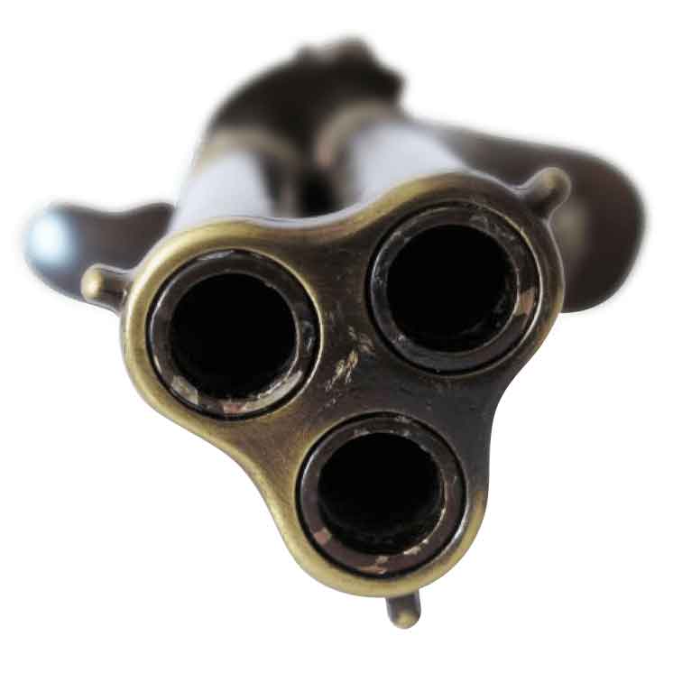 Triple Barrel Revolving Wood Grip Flintlock Pistol