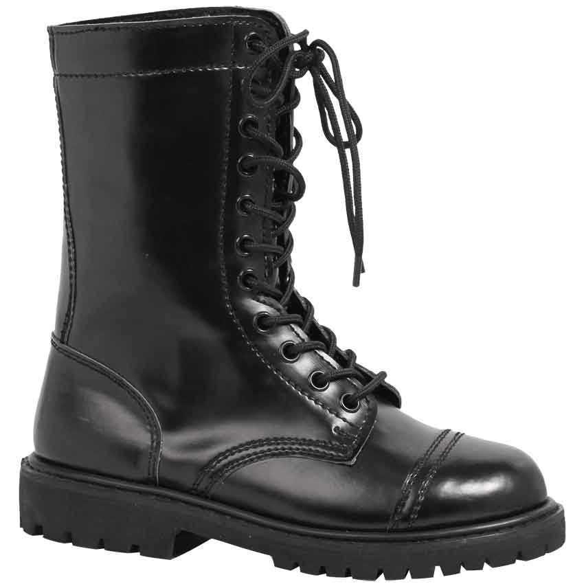 glossy black combat boots