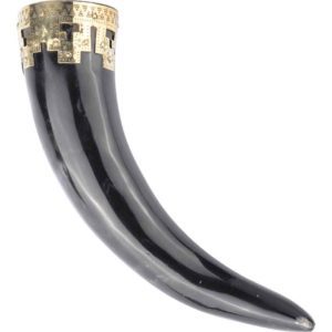 Ornate Brass Rim Drinking Horn