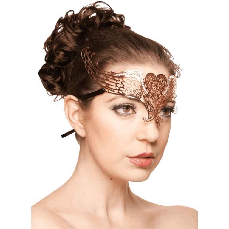 Rose Gold Winged Heart Masquerade Mask