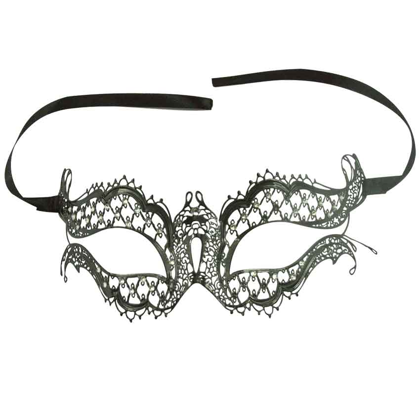 Vampire Diaries Black Crystal Gem Venetian Mask Masquerade Metal Filigree