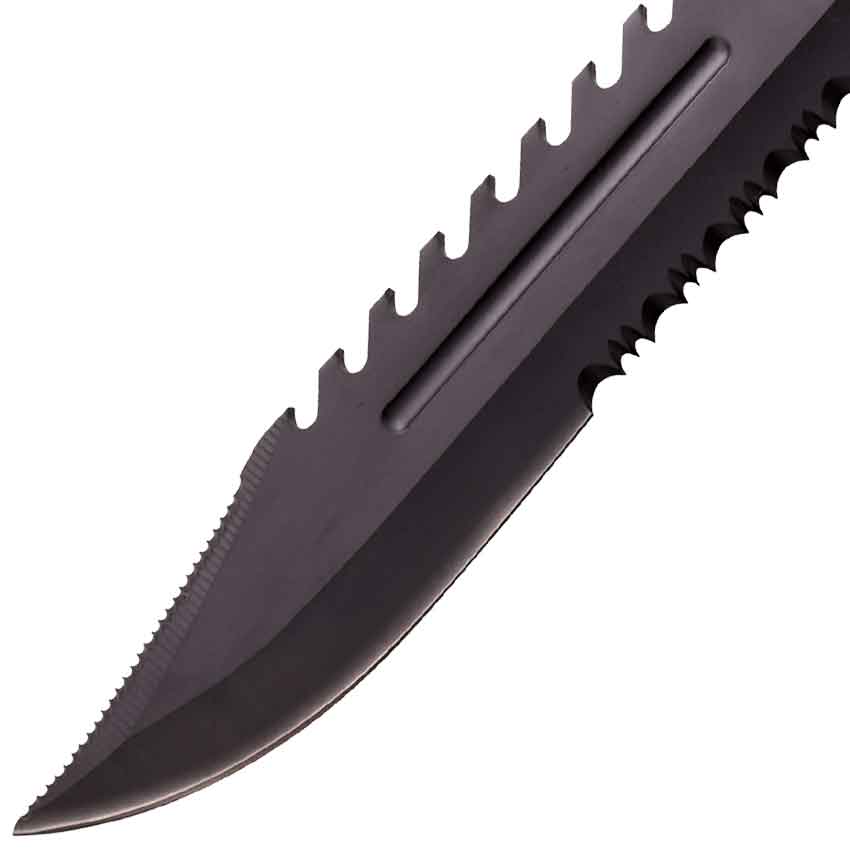 Black Serrated Sawback Knife - MC-HK-793BK - Medieval Collectibles