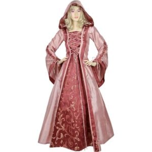 Hooded Renaissance Sorceress Gown - Rose and Red