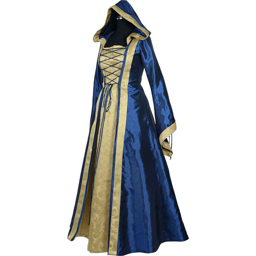 Hooded Renaissance Sorceress Gown - Blue and Gold - MCI-494 - Medieval ...