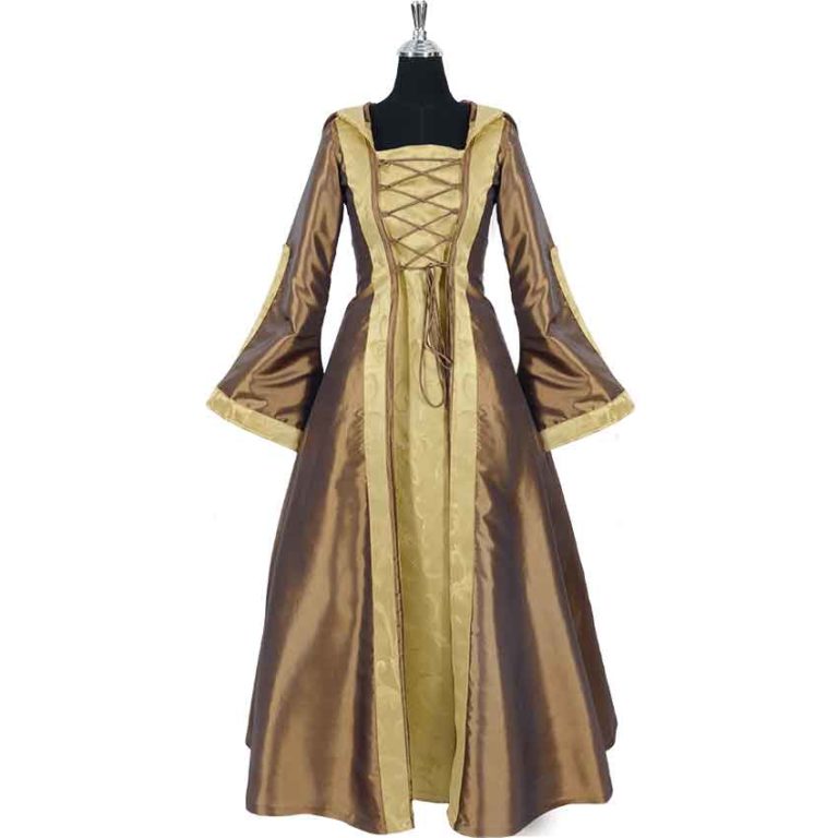Hooded Renaissance Sorceress Gown - Bronze and Gold
