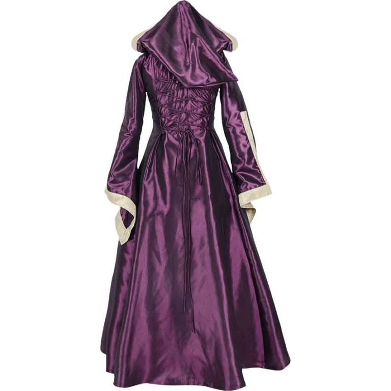 Hooded Renaissance Sorceress Gown - Purple and Ivory