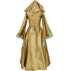 Hooded Renaissance Sorceress Gown - Gold and Green
