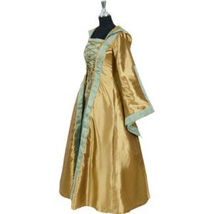 Hooded Renaissance Sorceress Gown - Gold and Green