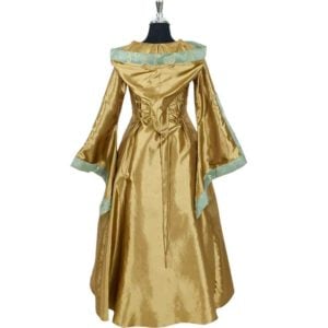 Hooded Renaissance Sorceress Gown - Gold and Green