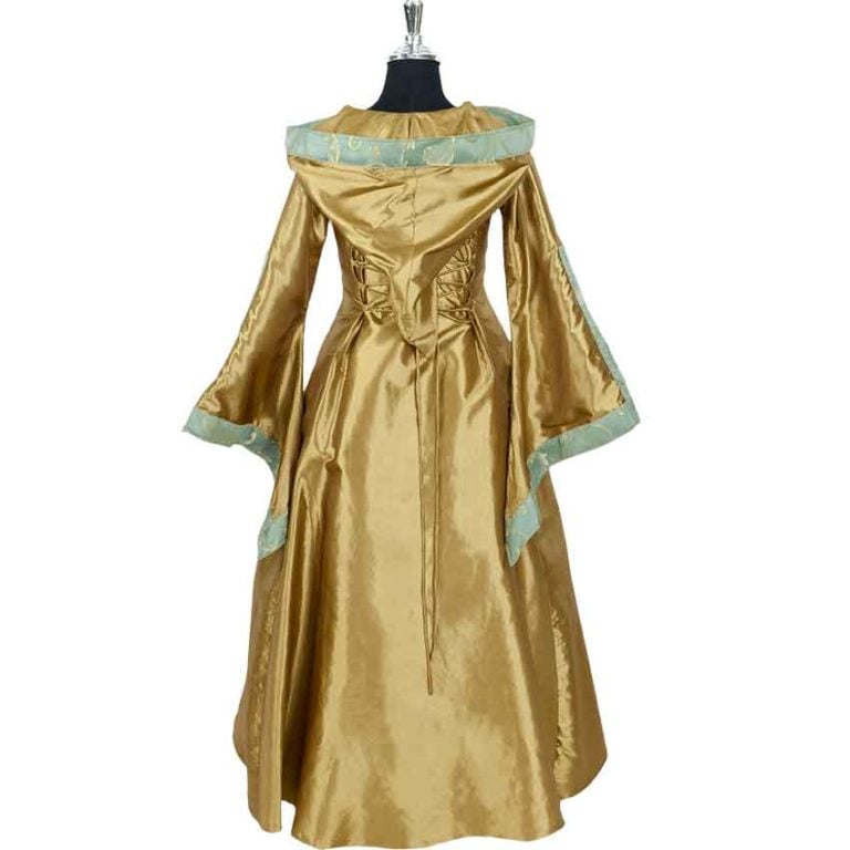 Hooded Renaissance Sorceress Gown - Gold and Green