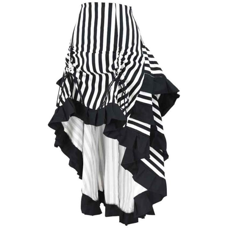 Layered Black and White Striped Steampunk Skirt