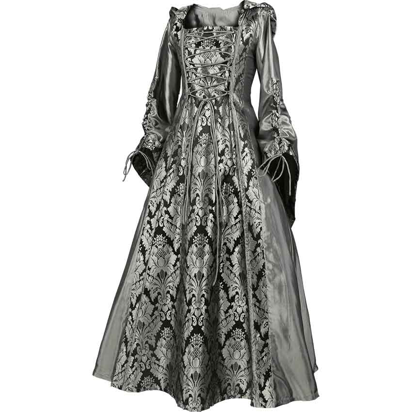 Alluring Damsel Dress with Hood - Silver with Black - MCI-623 ...