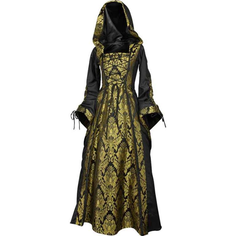 Alluring Damsel Dress with Hood – Black with Gold