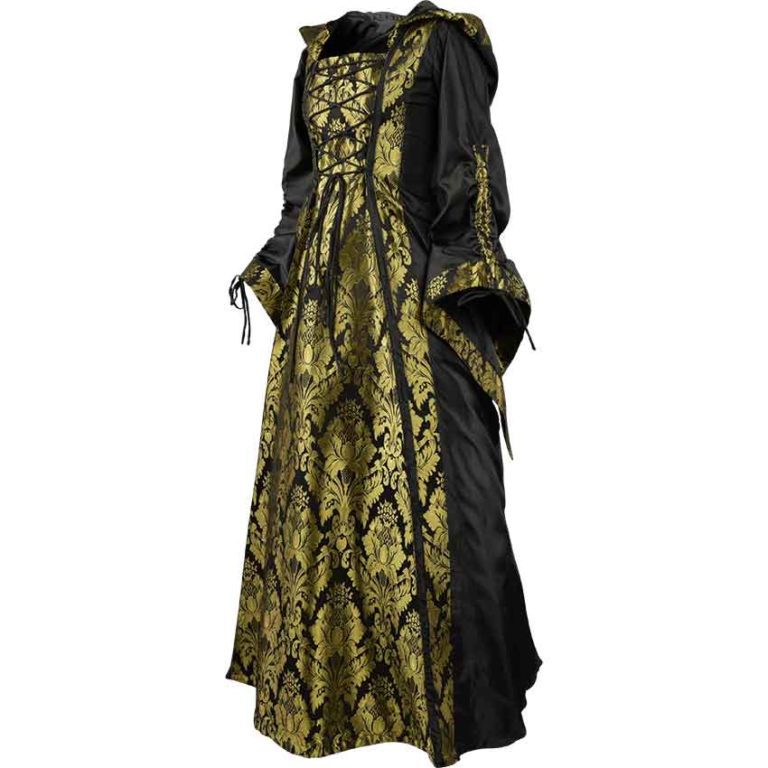 Alluring Damsel Dress with Hood – Black with Gold