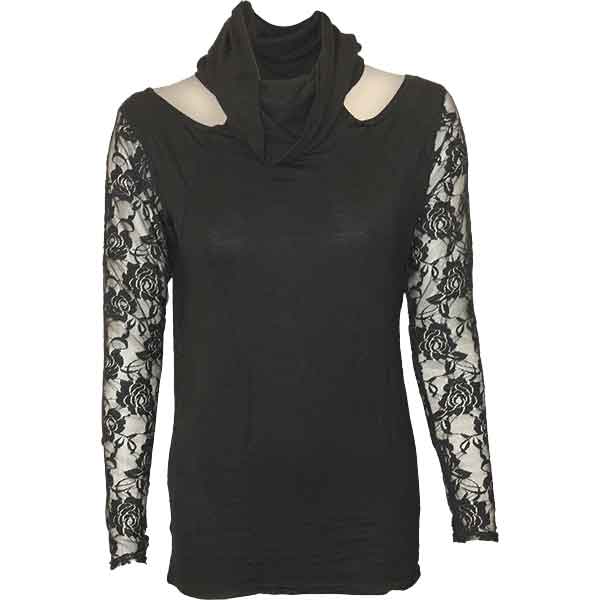 Long Sleeved Gothic Lace Hooded Shirt - SL-00304 - Medieval Collectibles