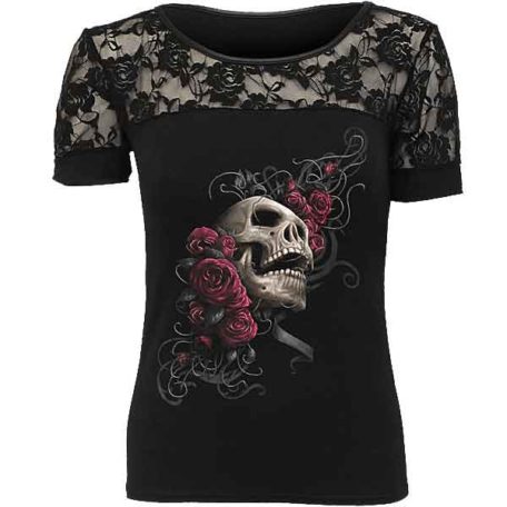 Rose Skull Lace Collar Womens T-Shirt - SL-00440 - Medieval Collectibles