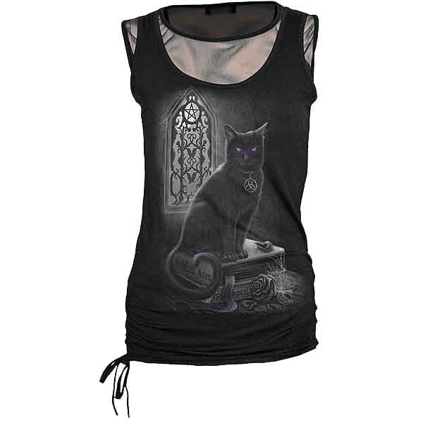 Witch Cat 2-in1 Womens Mesh Tank Top - SL-DT172288 - Medieval Collectibles