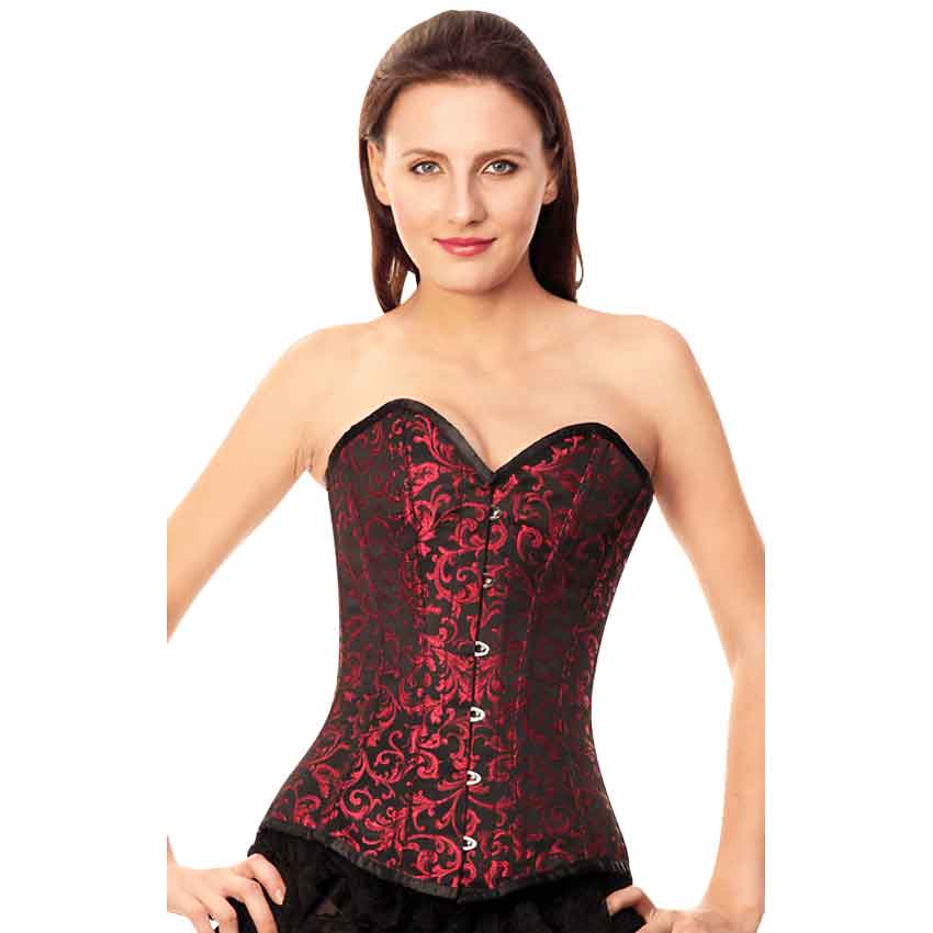 Burgundy Classic Brocade Overbust Corset - VG-0069 - Medieval Collectibles