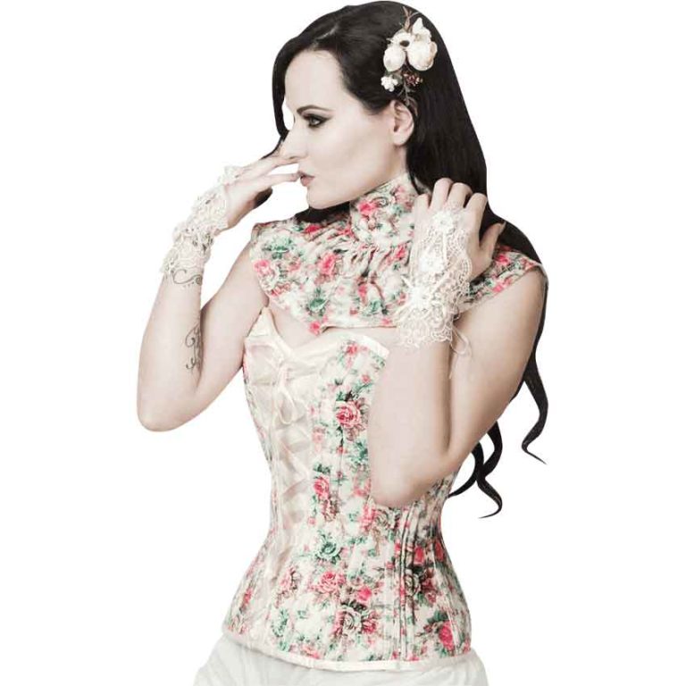 Velvet Floral Overbust Corset with Collar