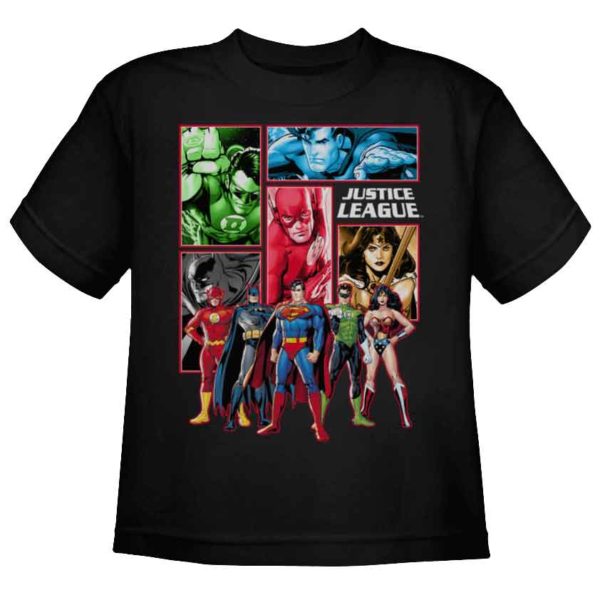 Kids Justice League Panel Backdrop T-Shirt