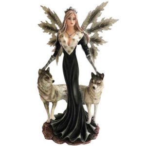 Winter Night Fairy with Wolves Statue