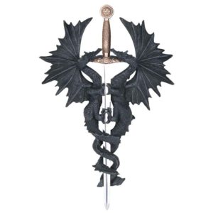 Double Dragon With Sword Wall Plaque