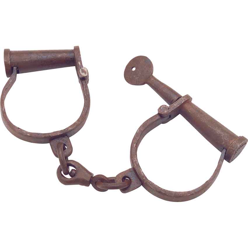 Hand Forged Iron Pirate Handcuffs – Jailor Dungeon Shackles With Key, Replica