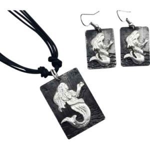 Silver Mermaid Necklace and Earrings Set