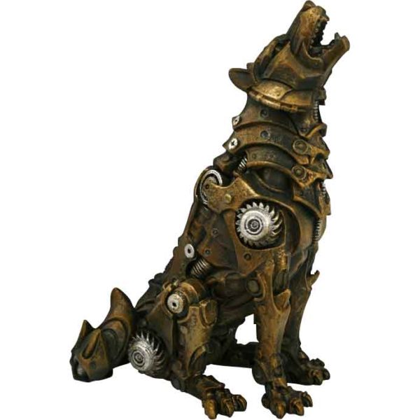 Howling Steampunk Wolf Statue