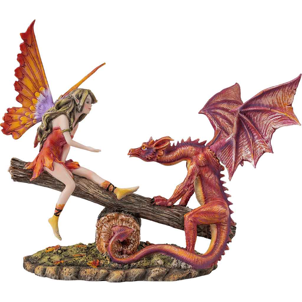 Fairy with Red Dragon Seesaw Statue